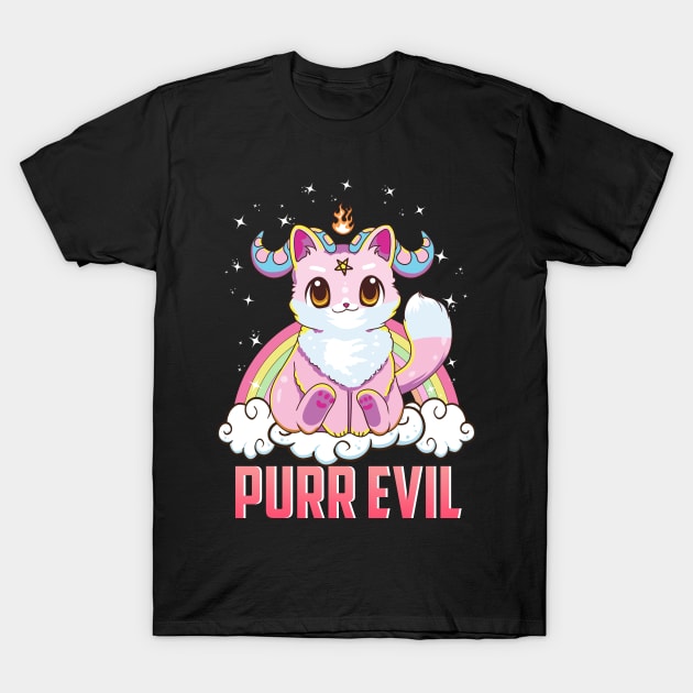 Purr Evil Satanic Cat Pun Pure Evil Goth Kitten T-Shirt by theperfectpresents